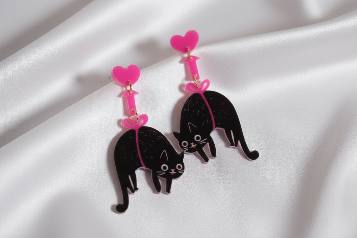 Black kitty earrings