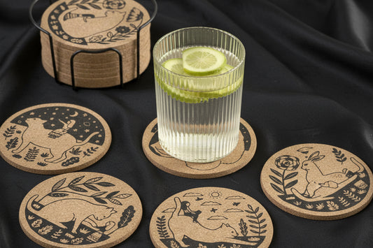 Cat & Moon coasters with iron stand