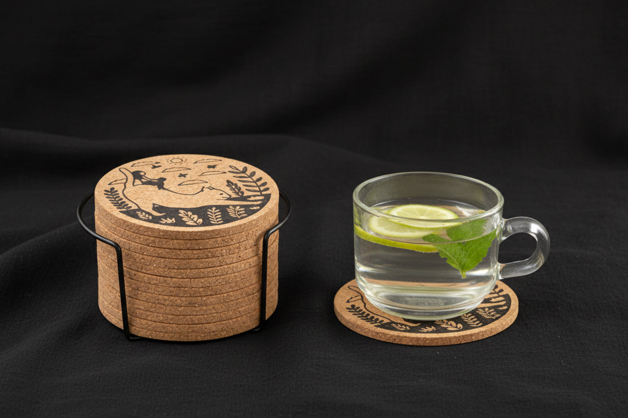 Cat & Moon coasters with iron stand